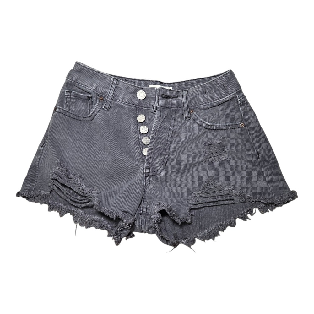 High Rise Festival Shorts Gray Distressed Frayed Denim Cutoff Shorts‎ 22 Grunge